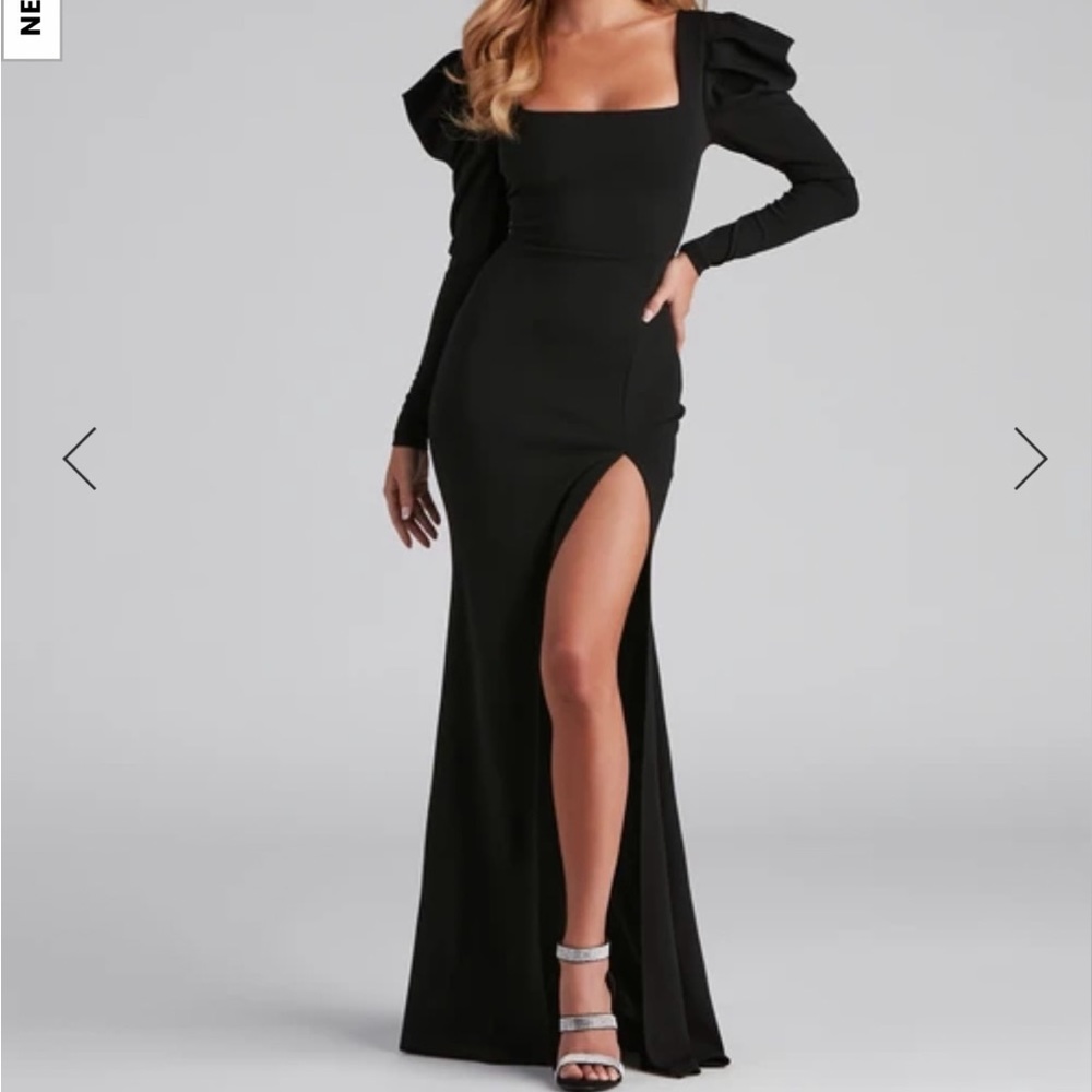 WINDSOR TAYLA formal thigh slit mermaid holiday dress w puff sleeve size small